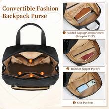 NEWHEY Fashion Small Backpack Anti-Theft Leather Backpack Unisex For Men And Women 13.3-Inch Laptop Backpack Waterproof Casual Travel Convertible Shoulder Bag Black/Brown - Multicolor - View 6