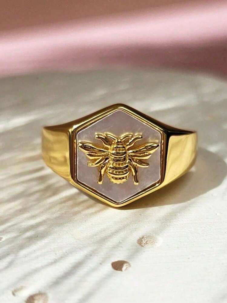 1pc Vintage Boho Party Bee Ring For Women Men,Daily Occasion,Daily Wear,Party,Vacation(No Box) - Gold - View 5