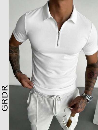  GRDR Men's Summer Half Zip Polo Collar Short Sleeve T-Shirt, Suitable For Outdoor Casual Wear
