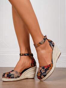 女士厚底坡跟一脚蹬鞋,女士厚底坡跟凉鞋,简约踝带草编鞋,人造革坡跟凉鞋,夏季度假多色印花一体式尖头3.15英寸高跟踝带鞋,舒适编织草镂空鞋,尺码34-43,大码女鞋,女士高跟鞋,女士高跟凉鞋,女士高跟鞋,优雅女鞋 - 彩色 - 查看 7