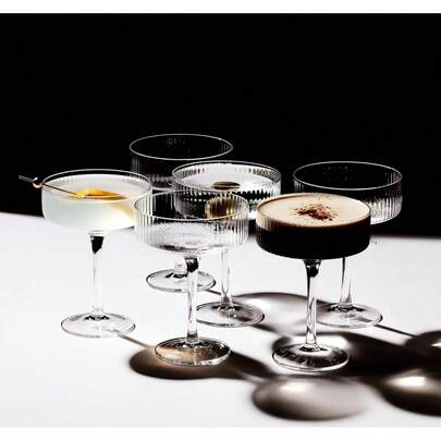 24/12/6/3/1 PC Acrylic Martini Glasses, 10 Oz Unbreakable Champagne Flutes, Ribbed Stemless Wine Glasses, Cocktail Glasses Set, Manhattan Coupe Glasses, Suitable For Weddings, Birthday Parties And Bars