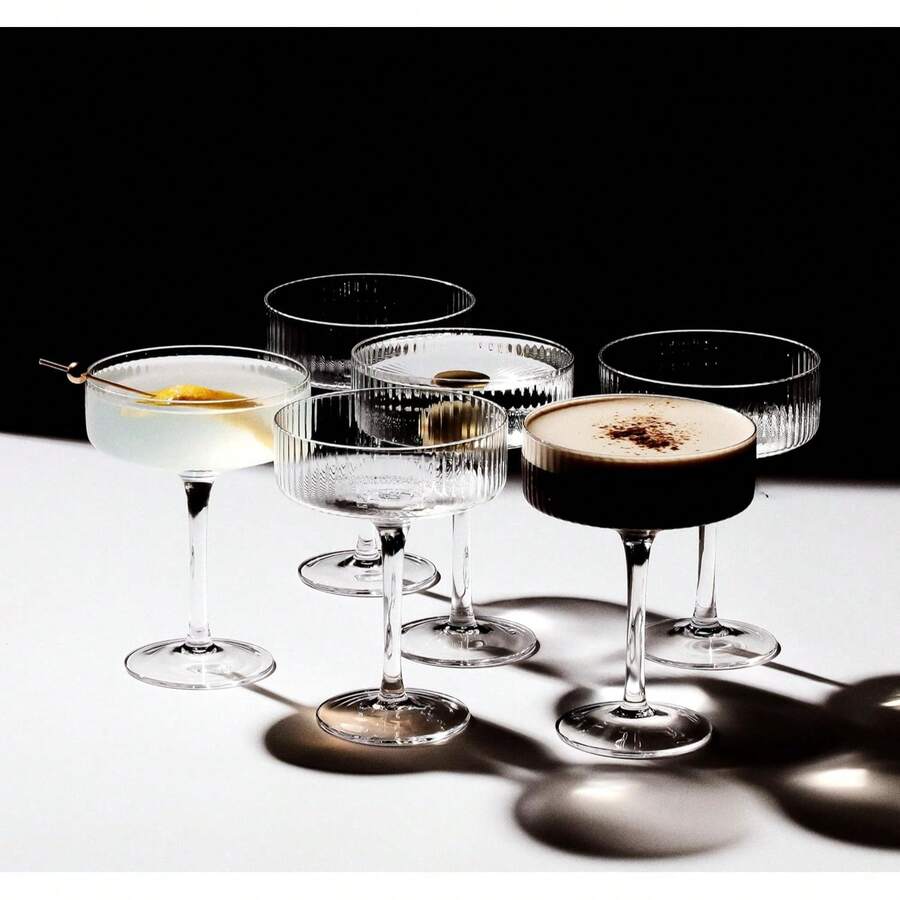 Bộ 24/12/6/3/1 ly Martini acrylic, ly sâm panh không vỡ 10 oz, ly rượu vang không chân có gân, bộ ly cocktail, ly Manhattan Coupe, thích hợp cho đám cưới, tiệc sinh nhật và quán bar. - Xem 1