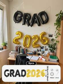 8pcs/Set Graduation Party Decorations Balloons, 16 Inch GRAD 2026 Letter Foil Balloons (4 Color Sets), Suitable For 2026 Graduation Party Decorations, Commencement Ceremony, Class Of 202026 Graduation Celebration Props - View 15