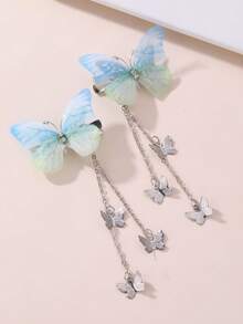 2个女士时尚渐变蓝绿色蝴蝶流苏发夹，适合日常、节日、春夏、派对搭配，发爪、发夹、发卡、发卡、发饰 - 彩色 - 查看 6