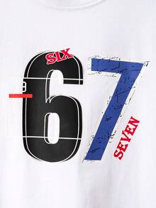 Tween Boys Casual Fashionable Creative Personalized Fresh High-End Numeric 67 Graphic Print Basic Short Sleeve T-Shirt, Suitable For Spring, Summer, Autumn Daily Street Style Wear For Boys - White - View 5