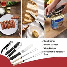 10/27Pcs Camping Kitchen Utensil Cookware Kit, 304 Stainless Steel Material Outdoor Cooking And Grilling Utensil Organizer Travel Set Perfect For Travel, Picnics, RVs, Camping, BBQs, Parties And More - Black - View 4