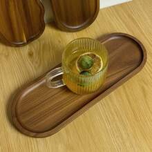 Oval Rosewood Small Wooden Tray, Japanese Style Tea Tray, Dessert & Cake Platter, Coaster, Photography Prop Serving Plate, Ins Style - Rust Brown - View 4