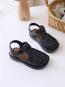 1 Pair Girls Sandals, Hook And Loop Soft Sole, Versatile Casual Children Sandals - Black - View 1