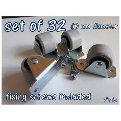 32 Rubber Rigid Fixed Castor Wheels Casters 30mm Bed Drawer Furniture Boxes
