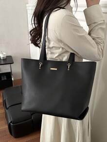 2026 Spring/Summer Women's Handbag, High-Quality Niche Shoulder Commuter Tote Bag, Large Capacity - Black - View 2