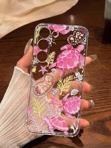 1pc Fashionable Creative Pink Sea Turtle, Seashell, Seaweed Soft Phone Case, Compatible With Huawei Honor, Galaxy A04e/12/A13/A14/A34/A50/A52/A53/A54/S21/S22/S23/S24/S25/S25Ultra/S25FE/S26/S26 PLUS/S26 ULTRA/S26 EDGE, 6A/7A/8A, 12T/13T/15T/15T Pro - Clear - View 1