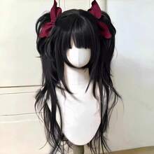 Cosplay假发，复古洛丽塔甜美假发，分层可拆卸双马尾全头假发 - 自然黑 - 查看 15