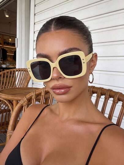 Elegant Casual Large Frame Beige Fashion Fashion Glasses For Women, Plastic Casual Decor Daily Wear