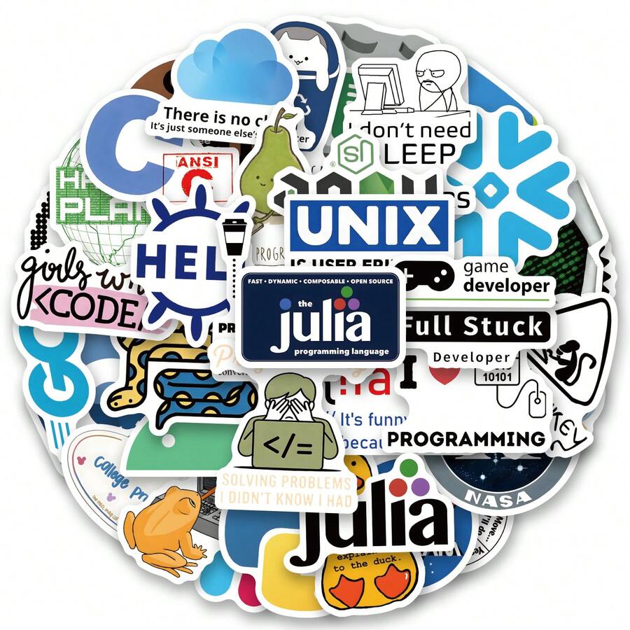 61张编程主题乙烯基贴纸，美观实用，适用于剪贴簿、日记本、保险杠、滑板、水瓶、头盔、水杯、汽车贴纸等。 - 隨機 - 查看 1