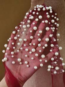 1 Pair Burgundy Sheer Pearl Shawl, Fashionable Wedding Dress Shoulder Cover, Arm Slimming - Multicolor - View 5