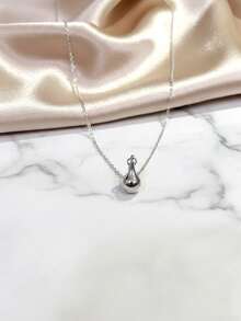 1pc Silver Stainless Steel Gourd Pendant Long Necklace, Fashionable Elegant Minimalist Design Suitable For Daily Wear, Layering, Street Style - Silver - View 7