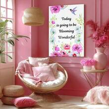 1pc Inspirational, Motivational Quote Wrapped Framed Canvas Wall Art, Vintage Prints Poster, Today Is Going To Be Blooming Wonderful - Floral, Realism, Impressionism, Vibrant Colors Style, Birthday Party Decor, Decorative Wall Art for Living Room Bedroom Office, Hanging Hardware Included - Wrapped Framed Canvas, Vertical - Lienzo enmarcado - Ver 7