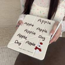 可爱卡通红苹果和小狗图案保护套，兼容苹果第11代、Pro 2025新款、第10代、Air 7/6、11英寸平板电脑，时尚保护套，带笔槽 - 白色 - 查看 2