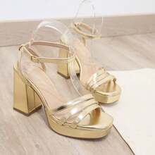 angelica Sandalias De Tacón Alto Para Mujer Con Plataforma Y Tiras Finas, Elegantes, Cómodas, Fiesta, Moda Femenina - 金色 - 查看 2