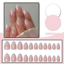 Pink Ombre Acrylic Press On Nails Short Almond Acrylic Nails Press Ons Full Cover Glue On Fake Nail With Silver Glitter Designs Reusable Artificial Stick On False Nail For Women 32Pcs - 01粉白漸變 - 查看 4