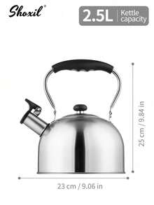 shoxil 1pc 2.5L Stainless Steel Whistling Tea Kettle, Suitable For Brewing Coffee And Tea, Silver Color With Black Handle Whistling Teapot - View 9