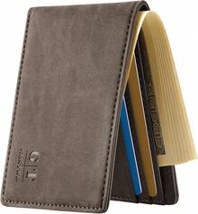 ¡RecomendadoGostwo - portafolios delgada para hombre con bolsillo frontal de piel minimalista para ventana de identificación, Gris (Grey Vintage), Una talla, Minimalista¡Top de Temporada - Caquí - Ver 1