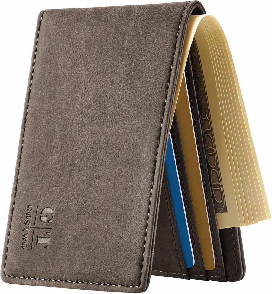¡RecomendadoGostwo - portafolios delgada para hombre con bolsillo frontal de piel minimalista para ventana de identificación, Gris (Grey Vintage), Una talla, Minimalista¡Top de Temporada - Caquí - Ver 1