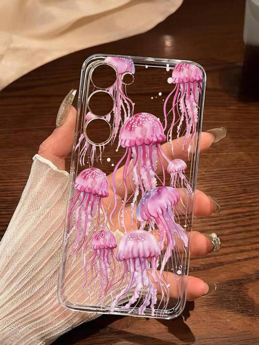 1pc Soft Silicone Jellyfish Phone Case, Compatible With Huawei, Honor, MOTO, Galaxy A04e/12/A13/A14/A34/A50/A52/A53/A54/S21/S22/S23/S24/S25/S25 Ultra/S25 FE/S26/S26 Plus/S26 Ultra/S26 Edge, 6A/7A/8A, 12T/13T/15T/15T Pro - Clear - View 1