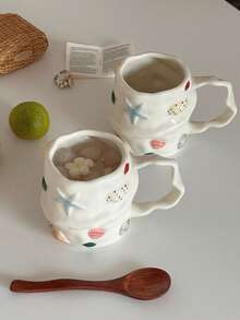 Asymmetrical Cartoon Ocean Glazed Ceramic Mug, Creative Ceramic Cup For Water, Coffee, Breakfast - Multicolor - View 5