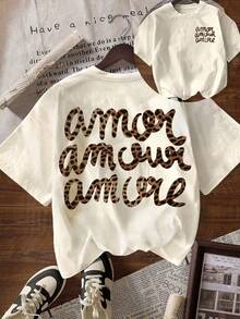 Áo thun nữ casual in hình báo đốm "More Amore Por", trang phục mùa thu cho nữ, áo trắng mùa hè cho mùa tựu trường. - trắng - Xem 1
