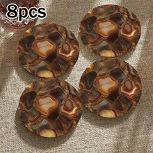 4pcs/Set Coasters - 10cm Round Coasters, Marble Texture Wooden Design, Suitable For Coffee Table, Drink Coaster Set - Brown/Black/Gold/Beige Marble Design, Home Decor, Tabletop Decor, Available In 1 Set, 2 Sets Or 4-6 Sets - Multicolor - View 6