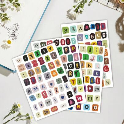 复古水彩字母贴纸，可爱日常甜点手工记事DIY相册装饰贴纸，杂志字母贴纸，数字贴纸，适用于剪贴簿、相册、水瓶、礼品盒、手工艺品、垃圾日记、门饰