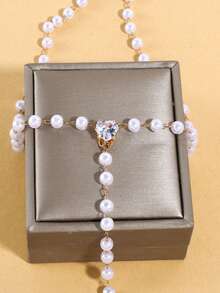 1pc Necklace, Minimalist Versatile Faux Pearl Bead Choker Necklace, Fashionable Retro Long Tassel Pendant Necklace - Multicolor - View 3