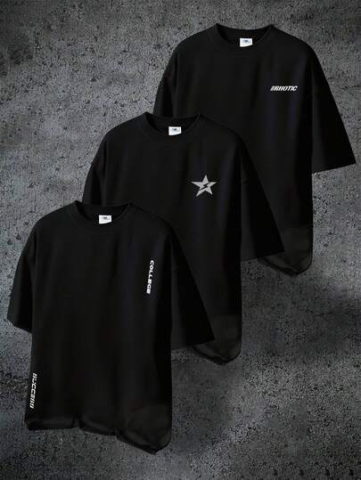 3 piezas Camisetas de manga corta y cuello redondo con estampado para hombres, adecuadas para acampar, senderismo, viajar y otras actividades al aire libre