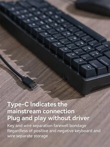 1pc K33 Wired Mechanical Gaming Keyboard, Detachable 61-Key RGB Backlit Blue Switch Mechanical Keyboard, Computer Accessory - View 9
