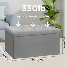 Gray Fabric Storage Bench With Folding Ottoman, Versatile Linen-Style Coffee Table And Shoe Storage Stool For Living Rooms And Bedrooms - 彩色 - 查看 2