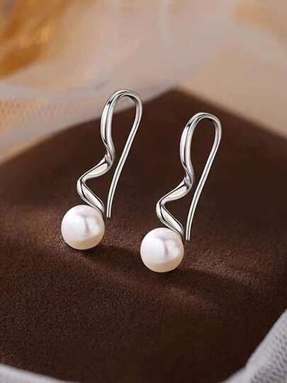 BALMORA 一对S925纯银复古优雅仿珍珠吊坠耳环，适合女性佩戴，周年纪念日及节日礼物