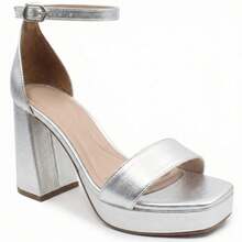 Women's Platform Sandal With 10cm Chunky Heel P106 - Bạc - Xem 2