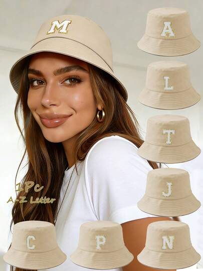 1pc Unisex Summer Travel Beach Sun Hat, Fashionable 26 Letter Hip Hop Bucket Hat, Outdoor Sun Protection, Adjustable Multipurpose Suitable For Party, Gathering, Street Wear