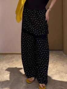 1-Piece [Y2K Light Subculture] Striped And Ruffled Pseudo-Two-Piece Pant Skirt, Layered Style, Slimming Look, Spring/Autumn, Korean Style, Girly, Cool And Cute, New Arrival, Fake Two-Way Culottes, Striped And Frilled, Leg-Lengthening Effect, Ease Of Movement, Dark And Light Tones, Women's - 黑色 - 查看 5