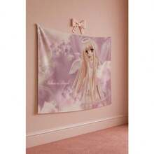 1pc Pink Angel Anime Tapestry 2D Flat Print Cute Kawaii Egirl Aesthetic Design Washable Polyester Fiber Lightweight Soft Durable Wall Hanging Art Fashion Pastel Style Tapestry Perfect For Bedroom Living Room Dorm Room Home Decoration Anime Fans Gift - 1PC - 查看 4