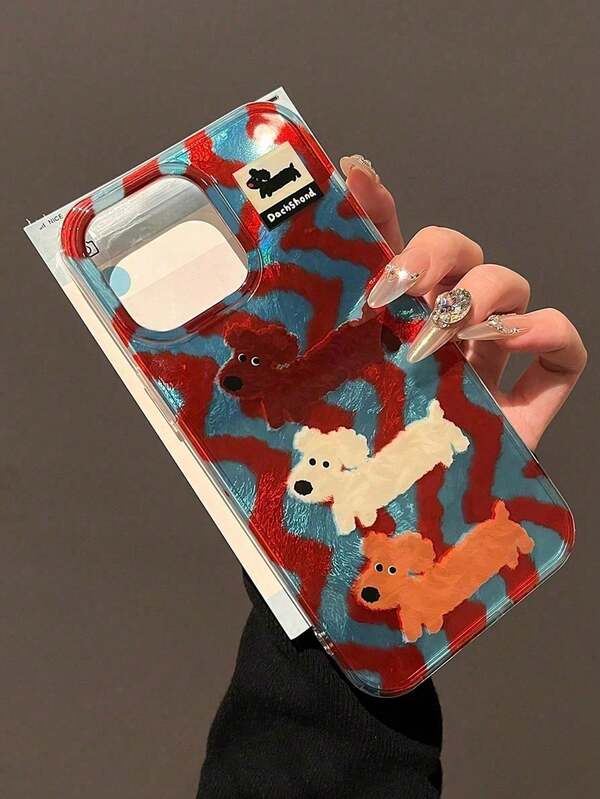 1pc Cartoon Striped Sausage Dog Phone Case For Iphone17promax Iphone16 Pro Max/Iphone15 Pro/Iphone14 Iphone13/12/11 Phone Cove