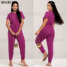 Women's Set In Light Suede Knit Fabric, Jogger Pants, Comfortable Women's Blouse, Uniform Clothing - Amethyst - View 2
