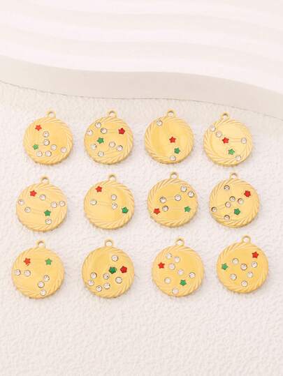 2pcs Stainless Steel Star Zodiac Sign Zirconia 12 Constellation Pendant Accessories For Necklace Bracelet DIY Jewelry Making Findings