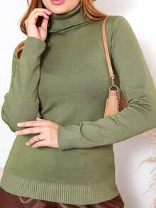 Women's Turtleneck Blouse, Ribbed Knit, High Neck, Long Sleeve, Thermal, Autumn/Winter - 巨像混合物 - 查看 5