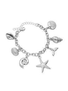 1pc Bohemian Style Metal Starfish & Shell Pendant Bracelet, Women's Daily/Beach Wear Accessory - Multicolor - View 4