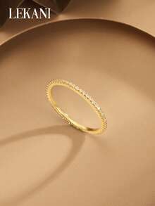 1pc S925 Sterling Silver Ring, Personalized Minimalist Design With Pave Cubic Zirconia, Pink Gold-Plated, Women Jewelry Gift, Cross-Border Premium Luxury, Fashion & Sleek Seasonal Offer - Gold - View 3