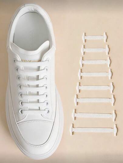 Set de 16 cordones de silicona blancos sin atar, cordones elásticos adecuados para zapatos deportivos, zapatos casuales, botas de combate, uso diario, accesorios de calzado como regalo