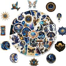 50pcs Retro Gold Greek Moon & Star Mythology Stickers, Waterproof Decorative Stickers Suitable For Laptop, Water Bottle, Phone Case - Royal Blue - View 1