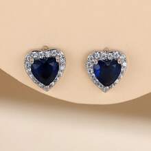 2pcs Women's Heart-Shaped Zirconia Earrings, Daily Wear Heart Stud Earrings - Earring - View 15